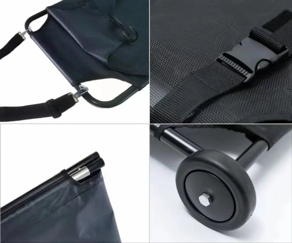 Large black foldable aluminium alloy pet stretcher with carry handles for emergency dog transport