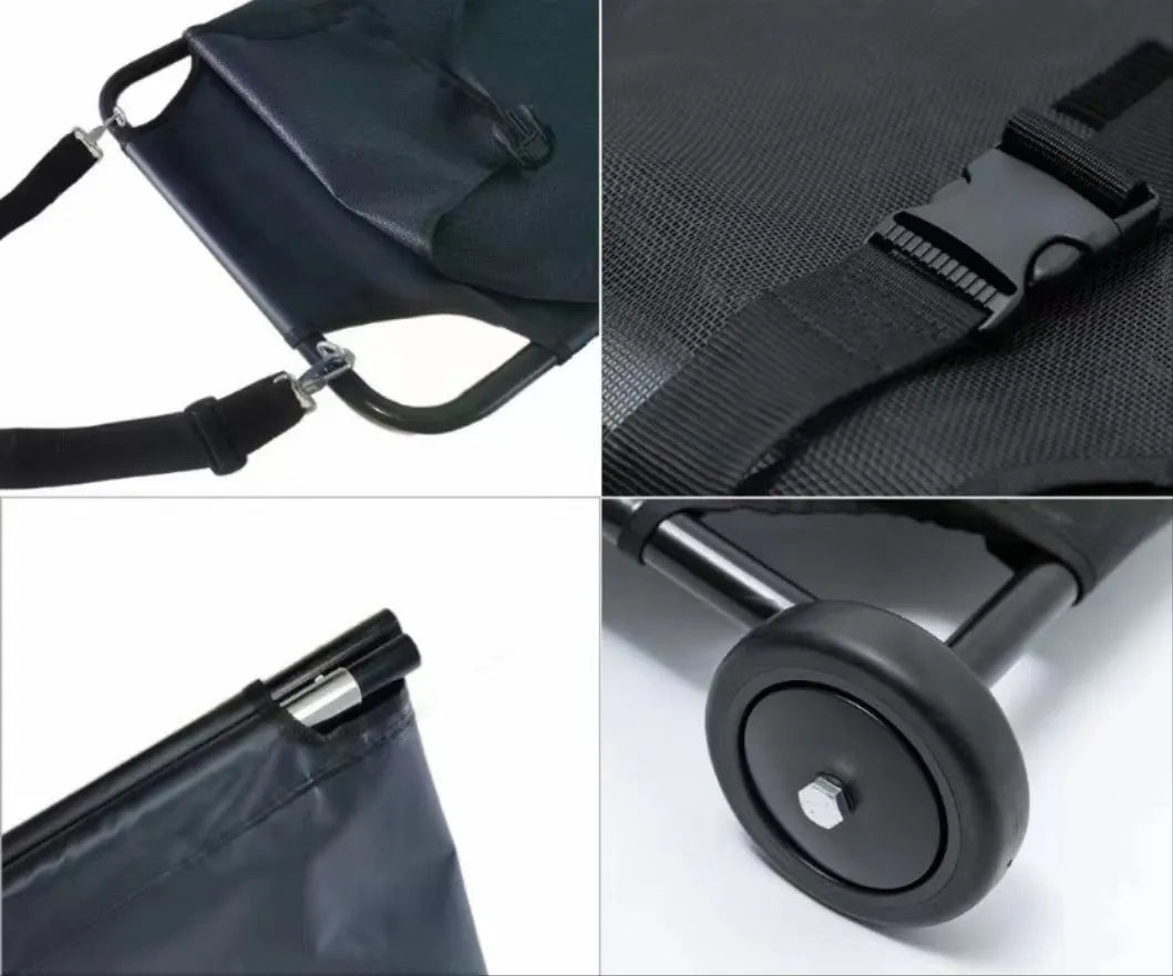 Large black foldable aluminium alloy pet stretcher with carry handles for emergency dog transport