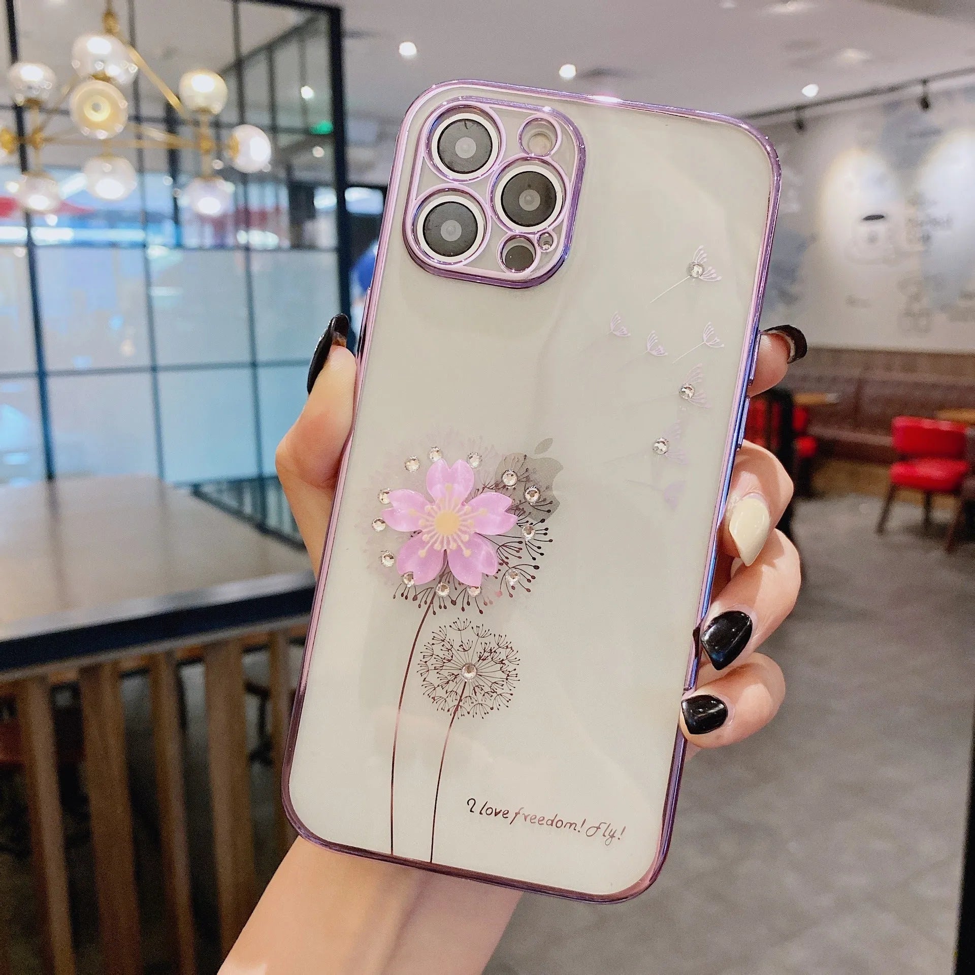 3D rotating flower silicone phone case for iPhone with built-in screen protector in green colour