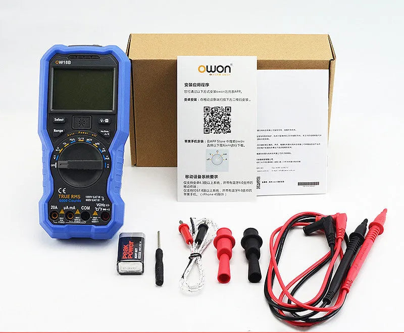 Handheld digital multimeter with NCV non-contact voltage sensor and temperature measurement display