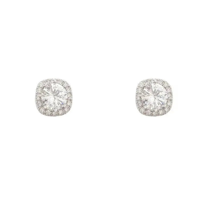 Square geometric diamond drop earrings in silver and gold colours for women