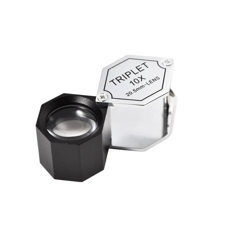 Handheld portable jewelry magnifying glass with metal frame and optical glass lens