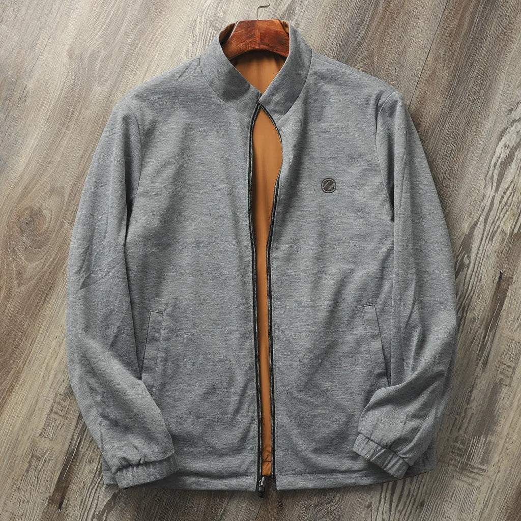 Men's stand collar casual jacket in polyester blend fabric available in multiple colours with Asian sizing options