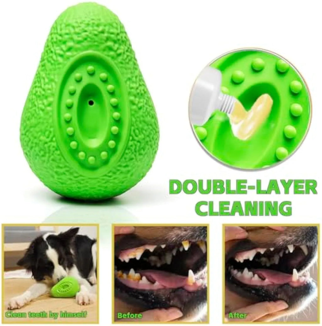 Green avocado-shaped natural rubber dog chew toy for aggressive chewers on a white background.