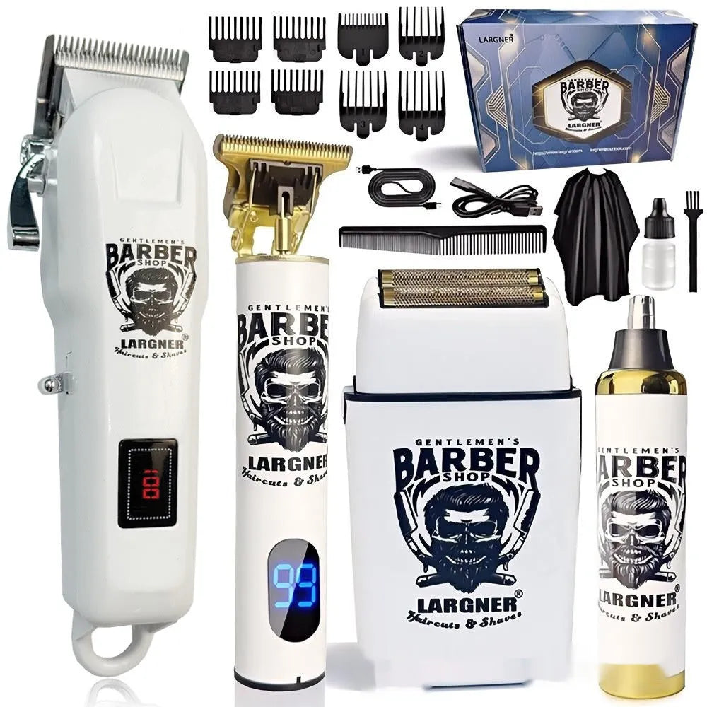 Rechargeable stainless steel hair clipper with 4-in-1 grooming kit and USB charging cable