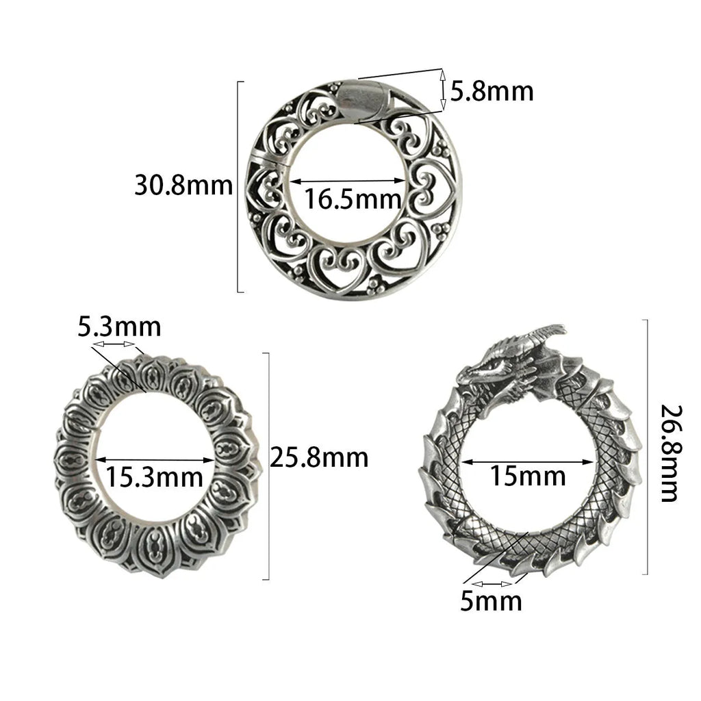 Geometric alloy earrings with retro hollow out design in antique silver dragon finish
