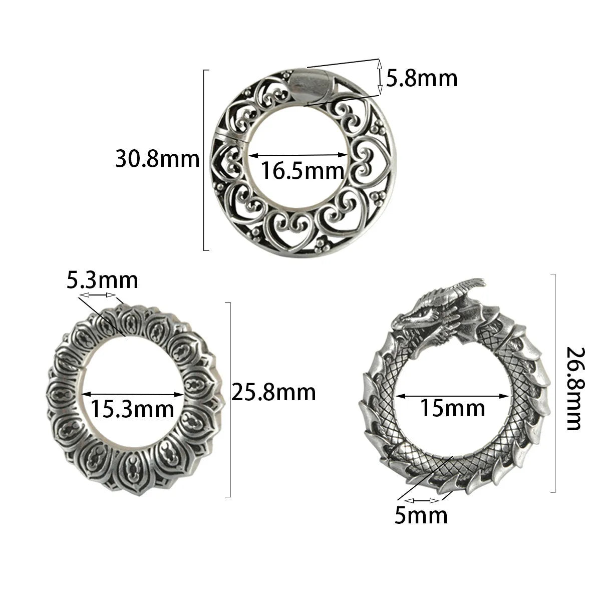 Geometric alloy earrings with retro hollow out design in antique silver dragon finish