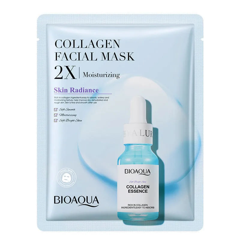 Collagen and hyaluronic acid facial sheet mask in 30g gel format with Vitamin C and Centella Asiatica options