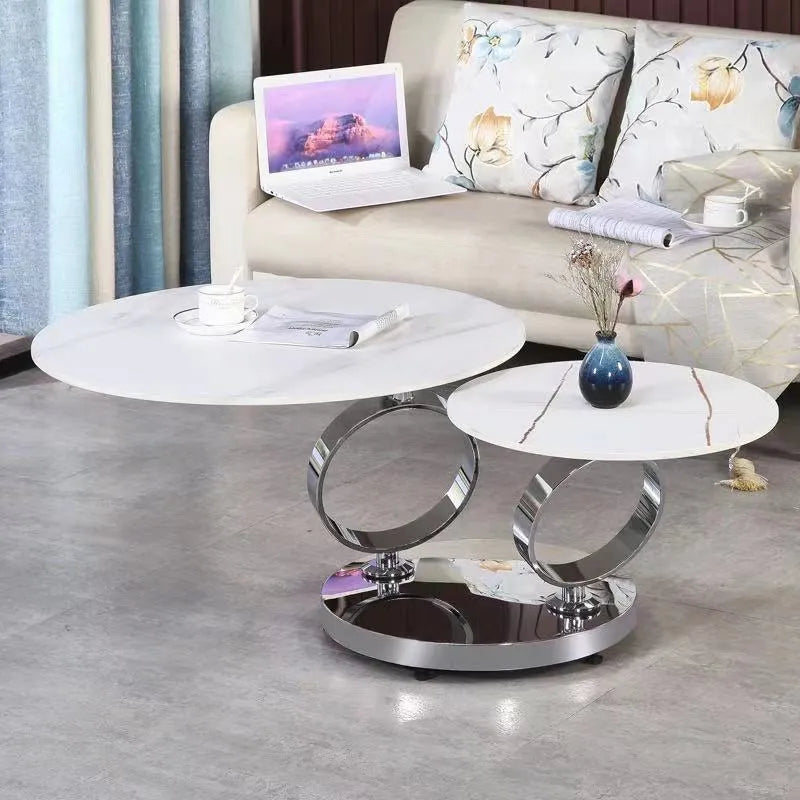 Round rotary retractable folding dining table with slate top in black and white colour option