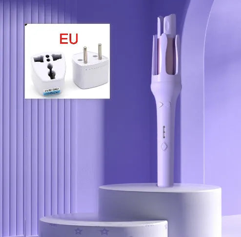 White automatic hair curler with 32mm barrel and AC power plug