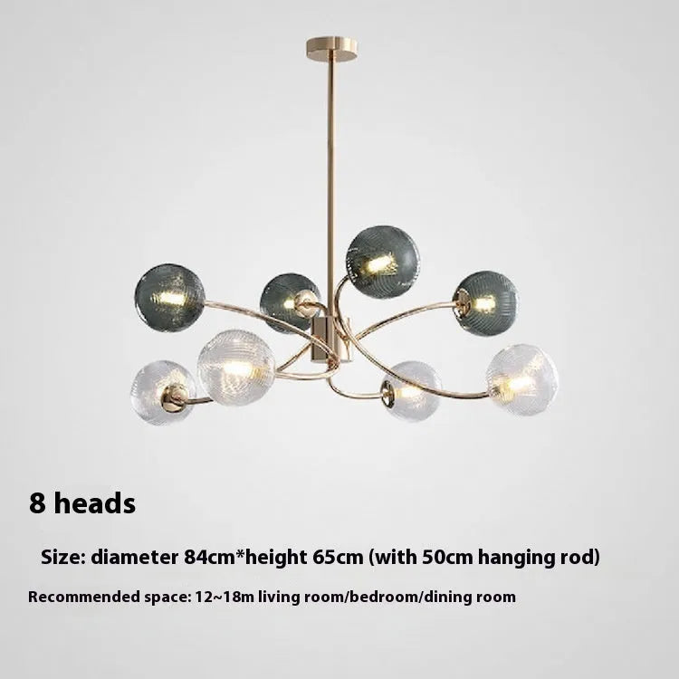 Modern Nordic living room chandelier with green clear glass shades and adjustable hanging length