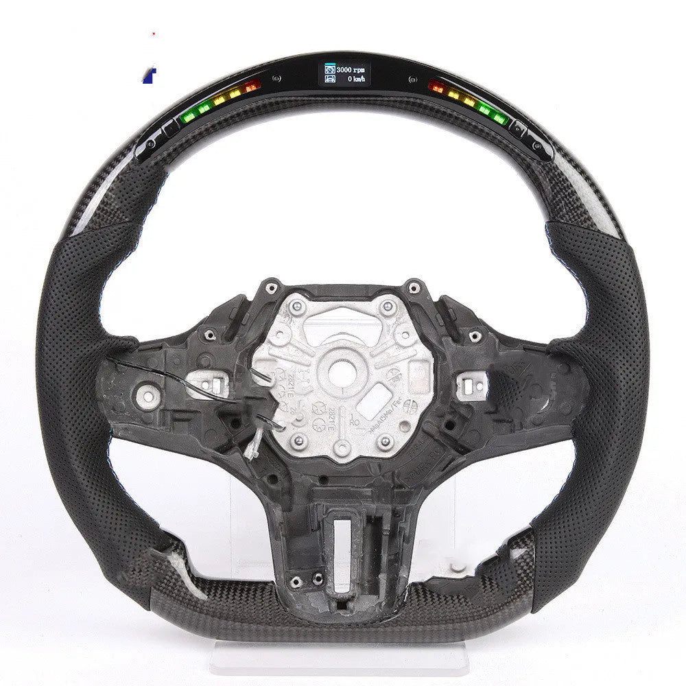 Black carbon fibre steering wheel for BMW X3 X5 with LED controls and sport package styling