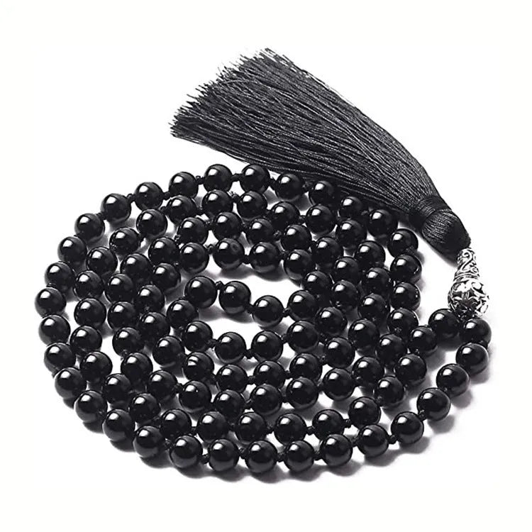 95-100cm agate tassel necklace with geometric pattern and mixed stone beads including amethyst and lapis lazuli