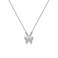 Women's silver opal butterfly necklace on cross chain with square line design