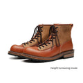 Men's brown tooling platform leather boots with lace-up closure and platform sole