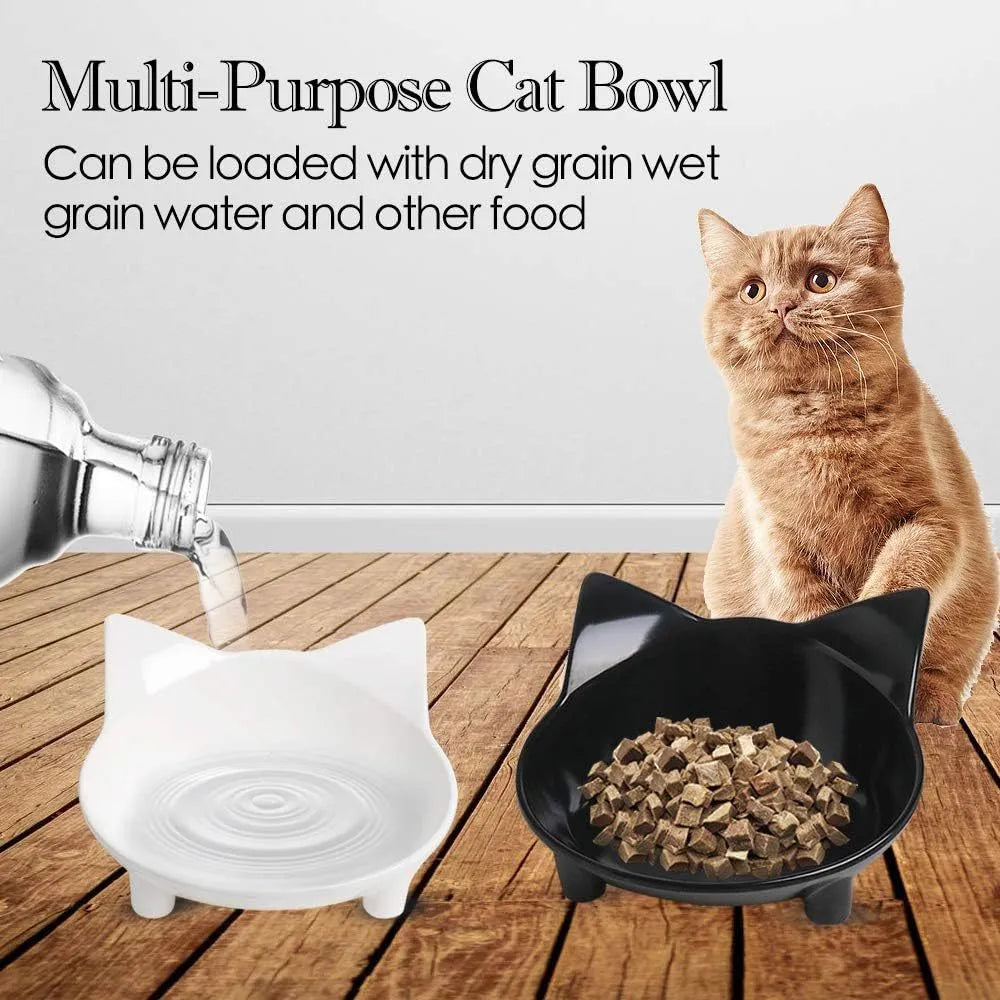 Shallow non-slip cat food bowl with anti-skid rubber base in black colour