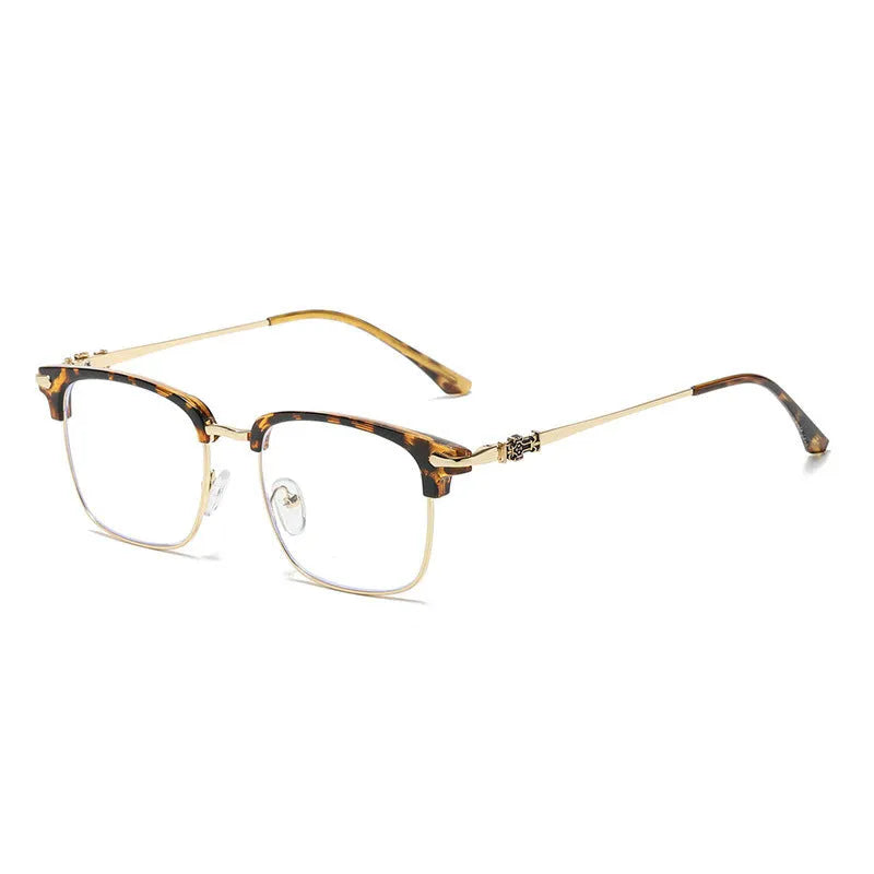 Retro plate full rim myopia glasses with anti-blue light AC lens in metal frame leopard ring colour 9352-C7