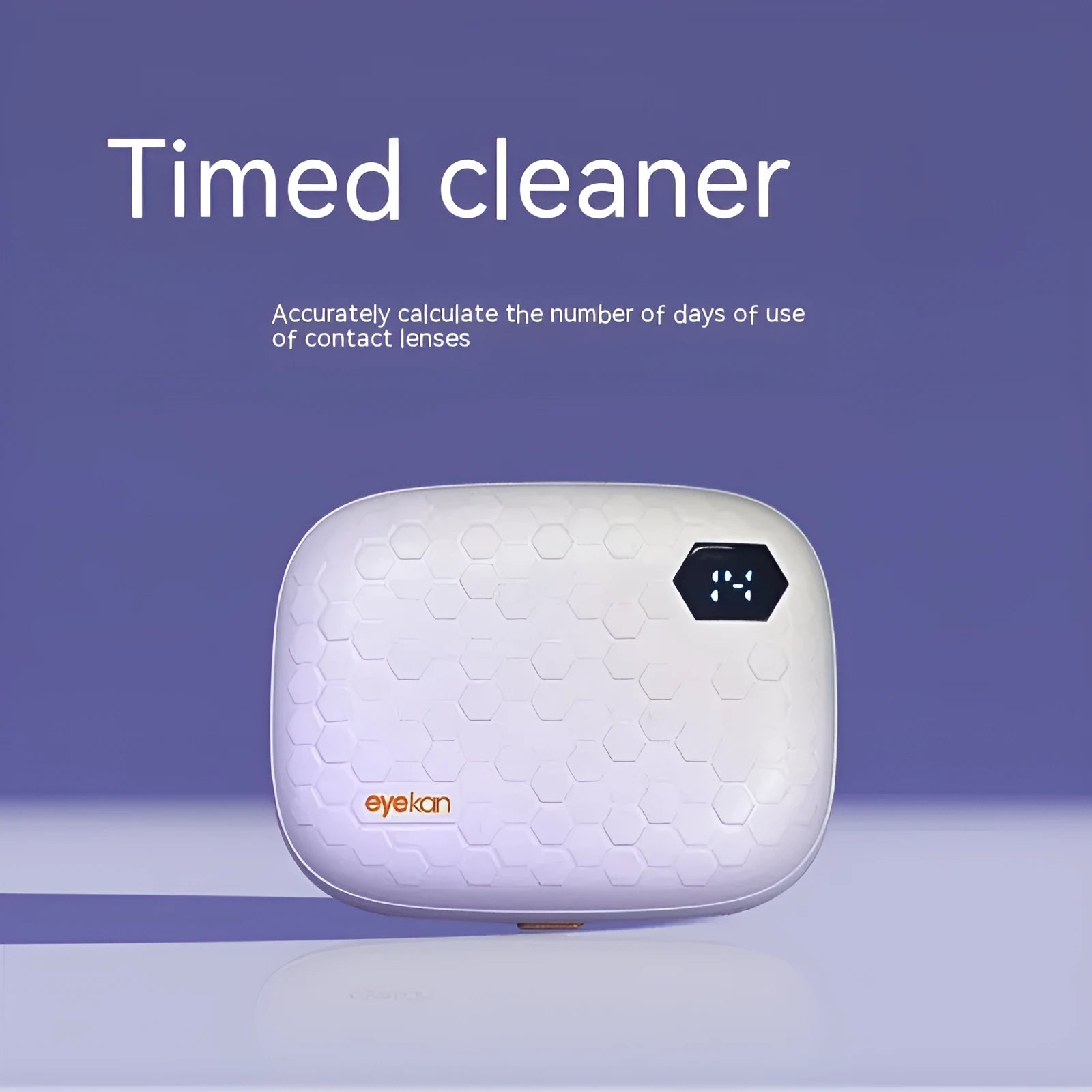 Automatic ultrasonic glasses cleaning machine in blue, a handheld plastic device for contact lenses.