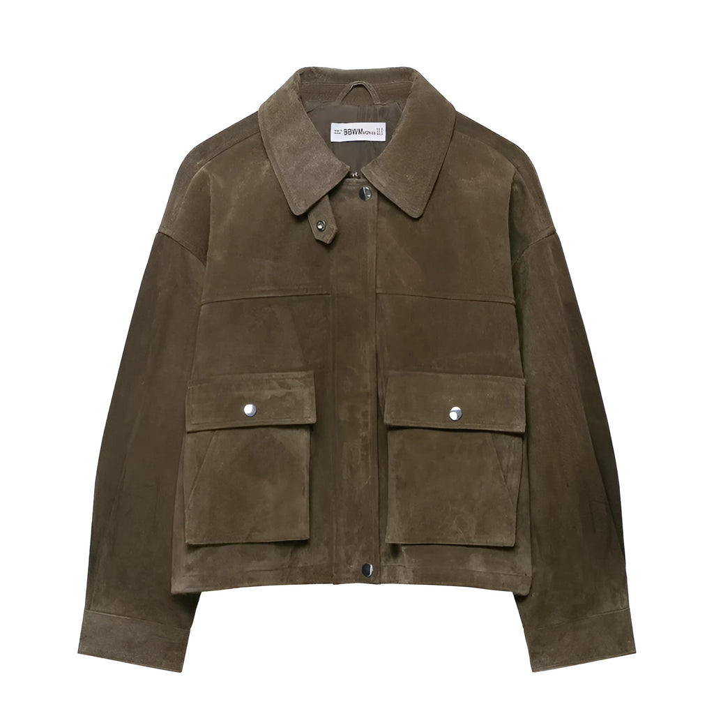 Women's regular fit PU leather jacket in pictured colour with Japanese Korean casual style