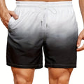 Men's gradient colour 3D digital print mesh sports shorts on a white background.