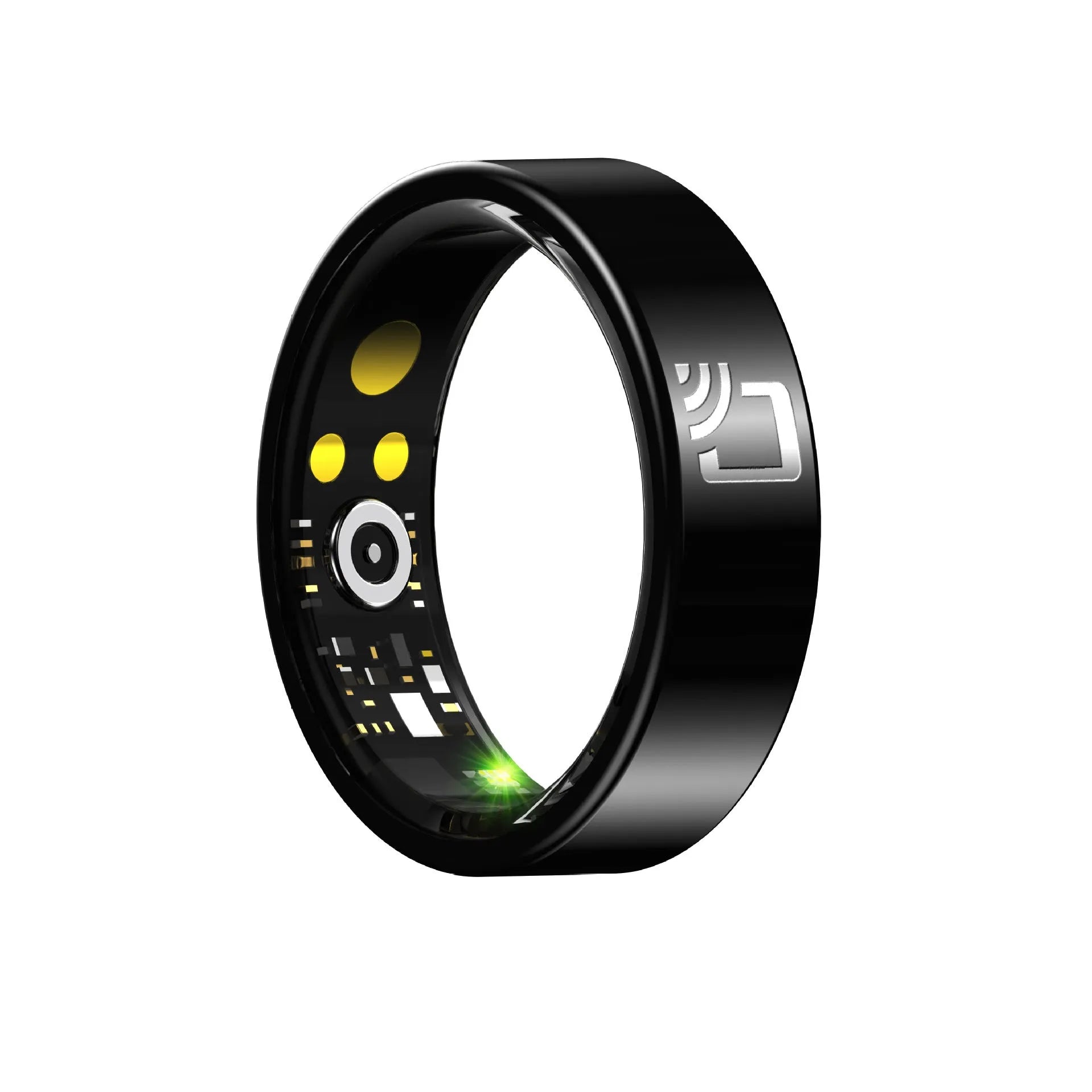 Black ceramic smart ring for heart rate and blood oxygen monitoring with charging case