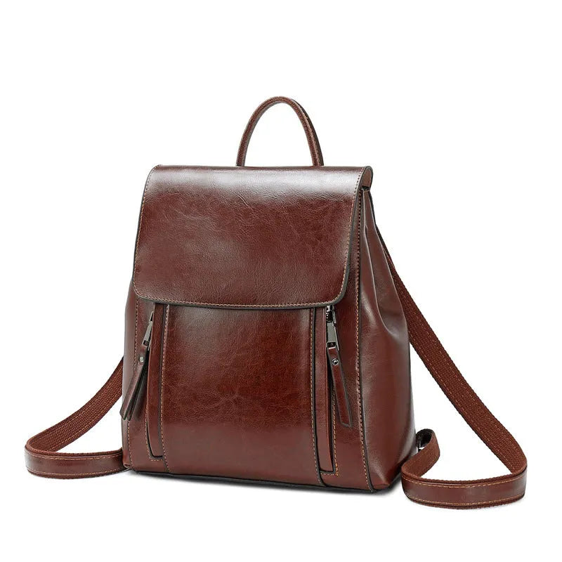 Genuine leather women's backpack in large square vertical design with shoulder straps