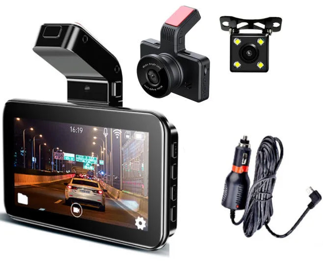 3-inch car dashboard camera with dual lens system for front and rear recording