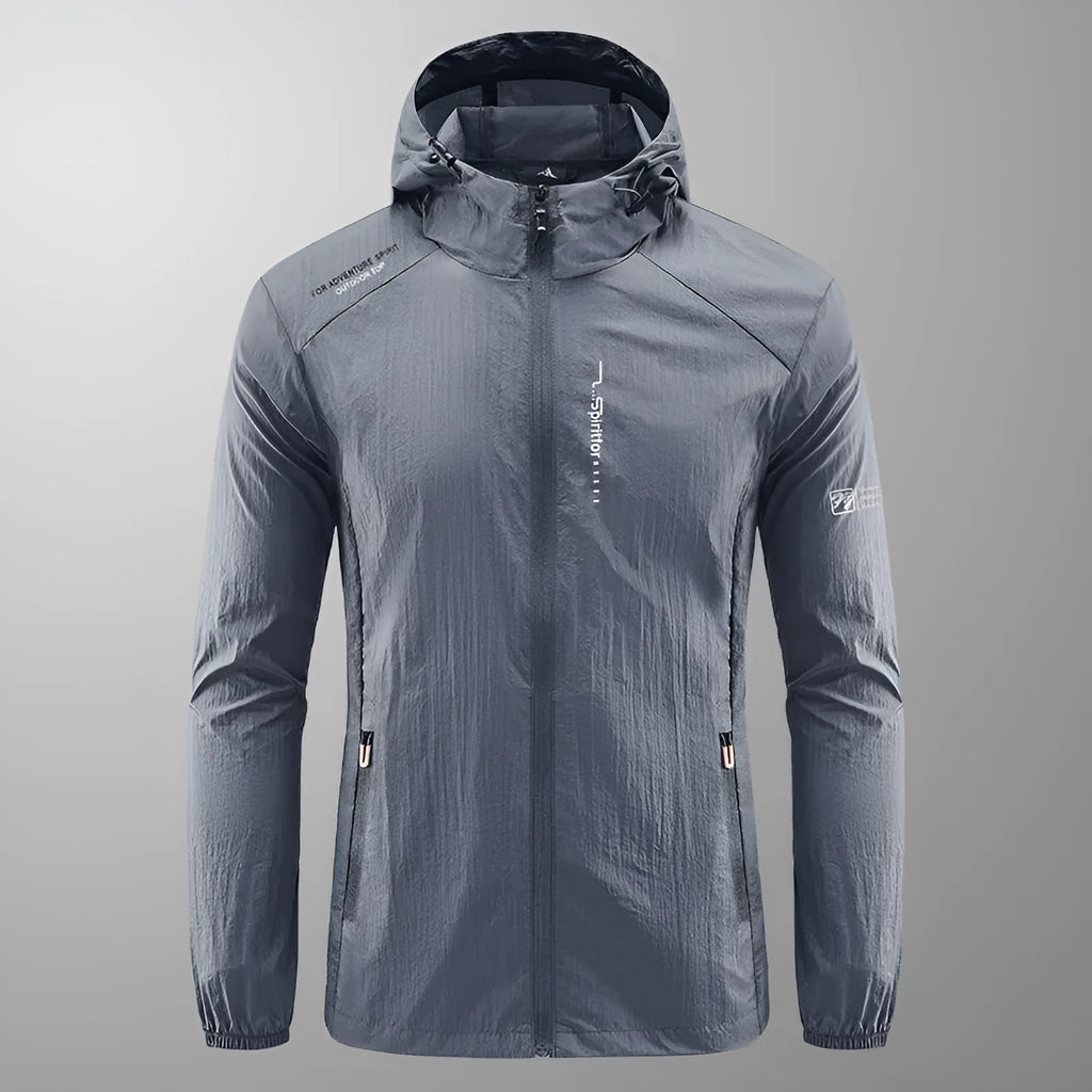 Men's lightweight nylon hooded summer jacket in loose fitting style for outdoor sun protection