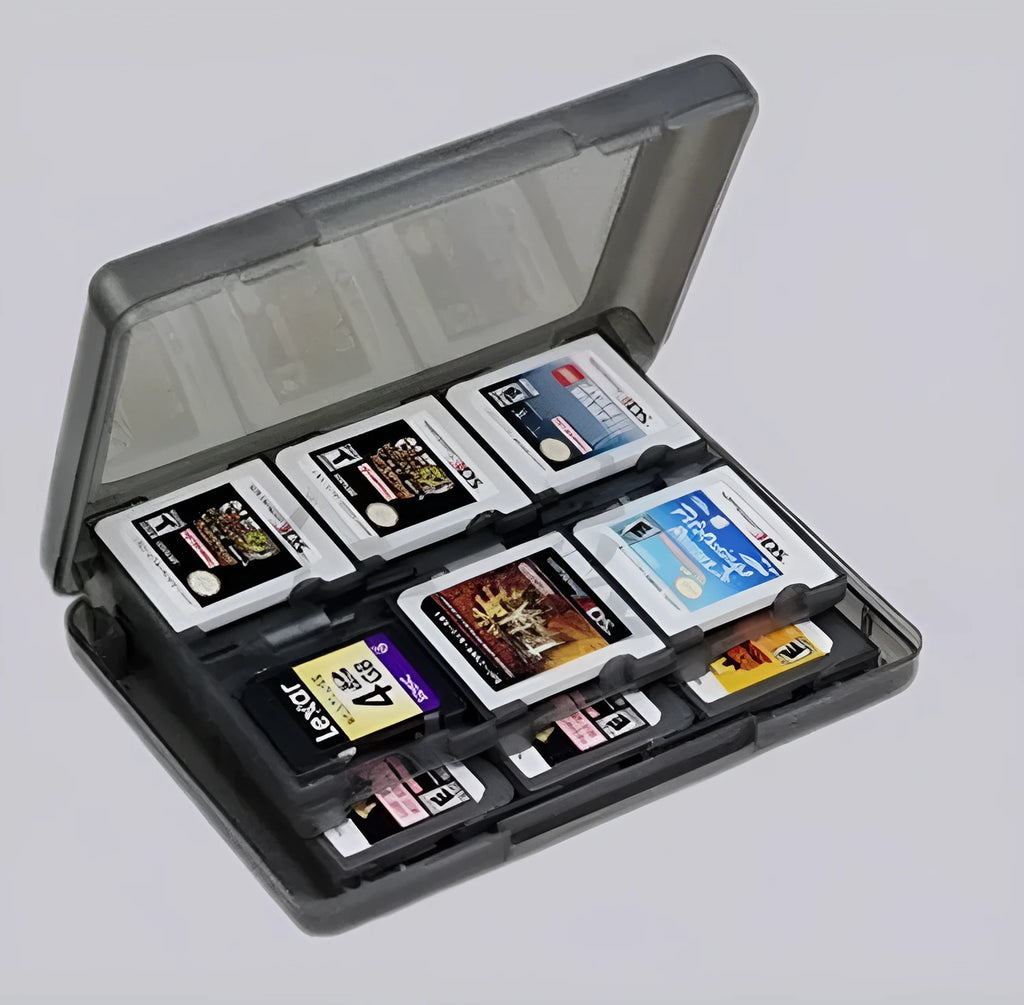 NDS 3DS game card storage box with 24 slots in black, blue, pink, or white colours