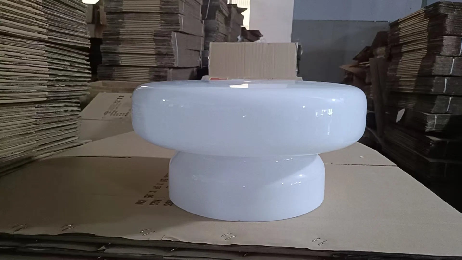 Modern square glass chandelier ceiling light with colour filters in milky white, purple, green, and brown.