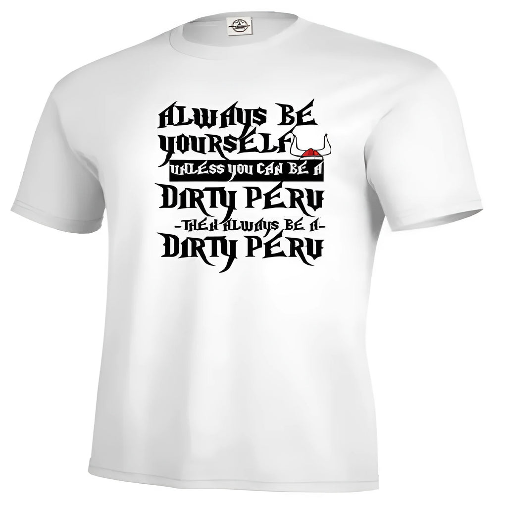 Men's white short sleeve t-shirt with printed design showing straight fit casual silhouette