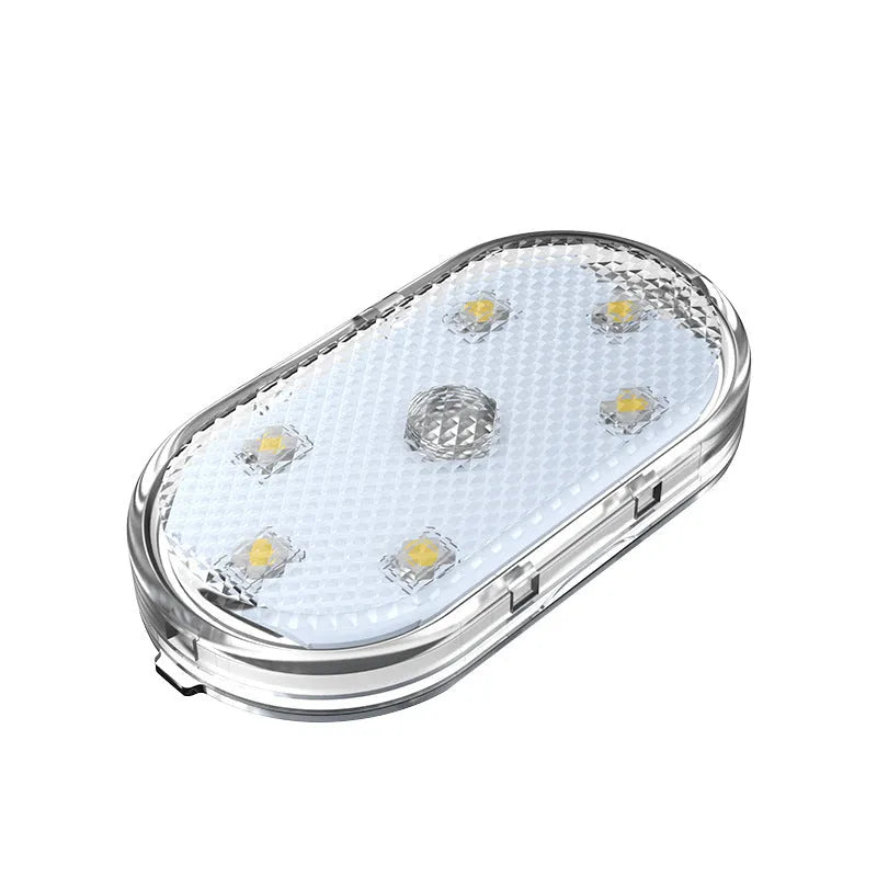 Touch-sensitive USB rechargeable car atmosphere lamp showing ice blue LED light with Velcro mount