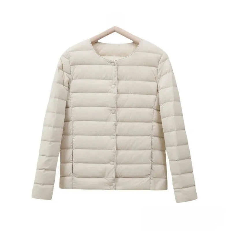 Women's lightweight cotton-padded jacket in solid colour, loose fit, long sleeves, autumn winter wear