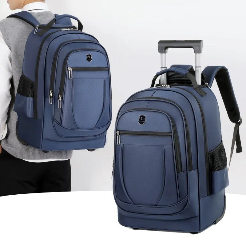 Large capacity drawbar Oxford cloth backpack in gray with air pillow belt system for travel