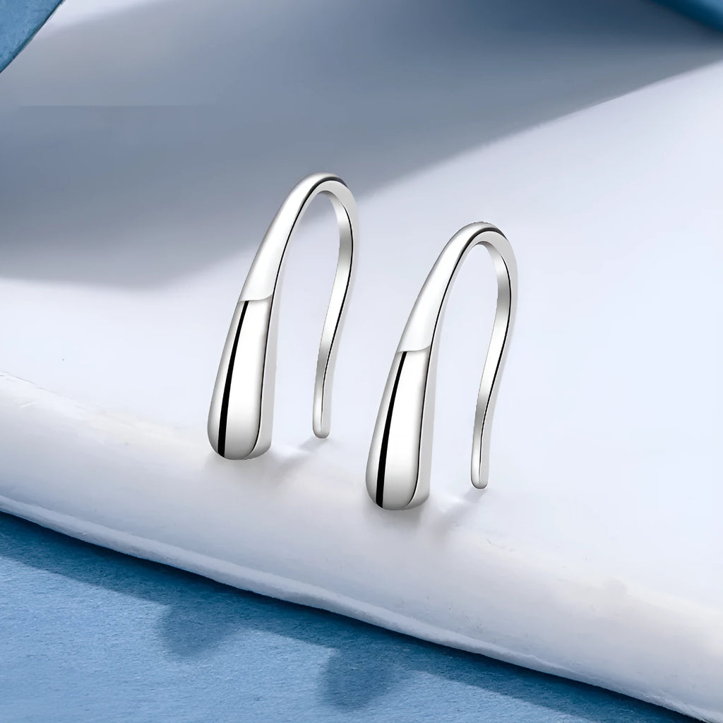 Silver water drop ear hook for women in simple cold style white gold colour