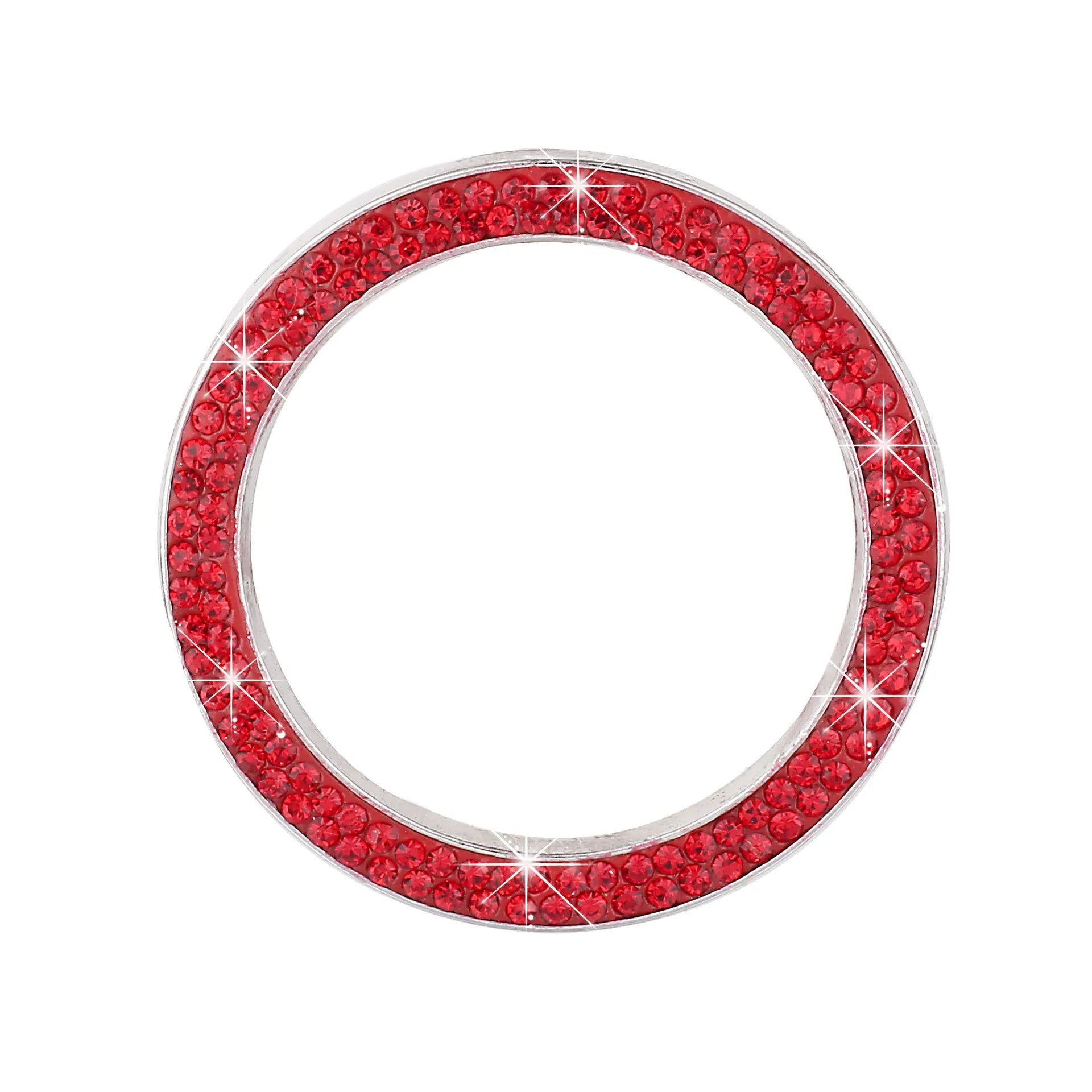 Diamond-encrusted car one-button start decorative ring sticker in pink with rhinestones on a car start button