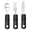 Stainless steel anti-shake cutlery set with rubber handles for adult mealtime assistance