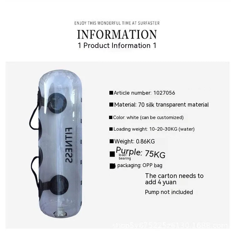 Transparent PVC water-filled weight lifting bag for adjustable strength training