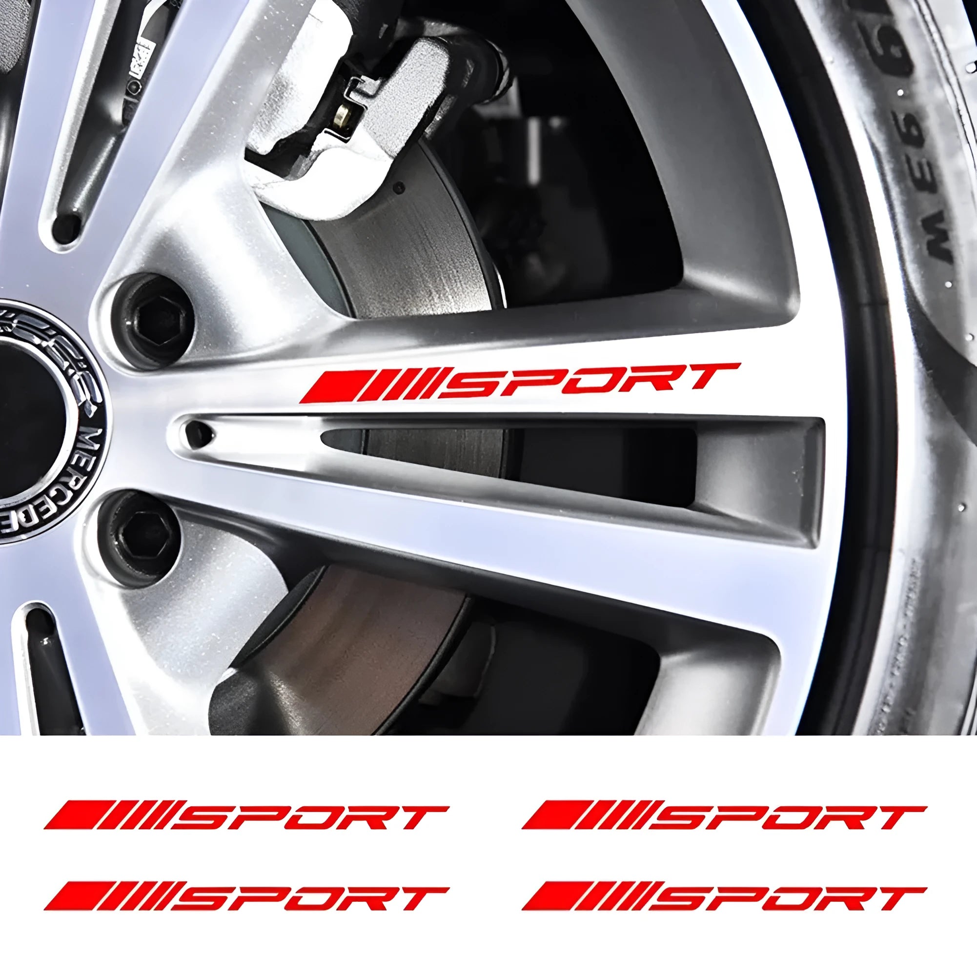 Sports design hollow car rim stickers in red, black and white colours for alloy wheel customisation