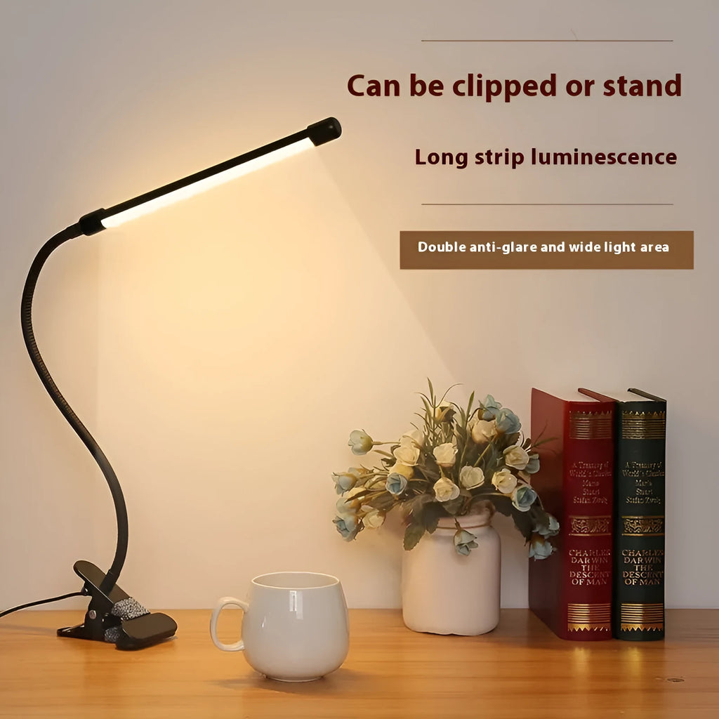 Black and white LED desk lamp with 26cm length and USB cable for student study use