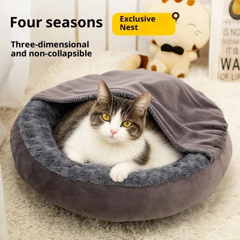 Round dark gray thickened flannel cat bed cushion mat in 50cm diameter size