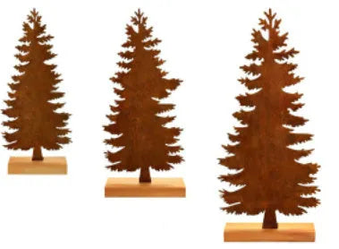 Three metal Christmas tree ornaments with elk figurines and rustic metallic finish