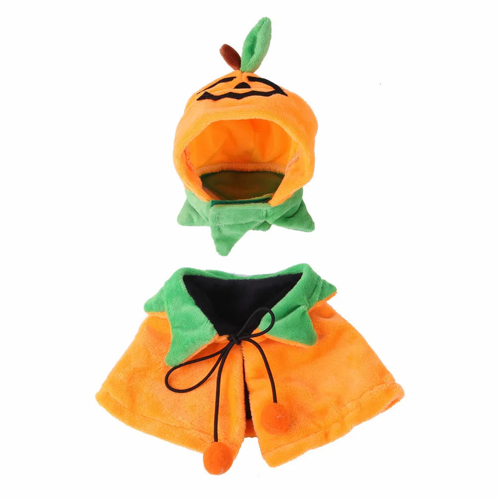 Reversible pet Halloween cloak for dogs and cats in plush fabric with pumpkin patterns
