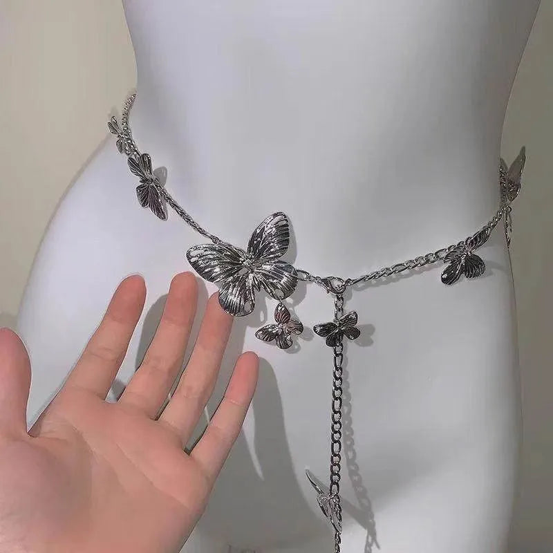 Gold or silver alloy butterfly waist chain measuring 104cm in length.