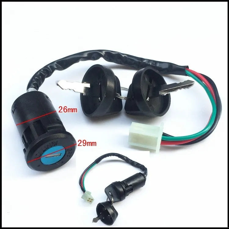 Waterproof electric door lock for car with plastic housing and wiring connectors visible