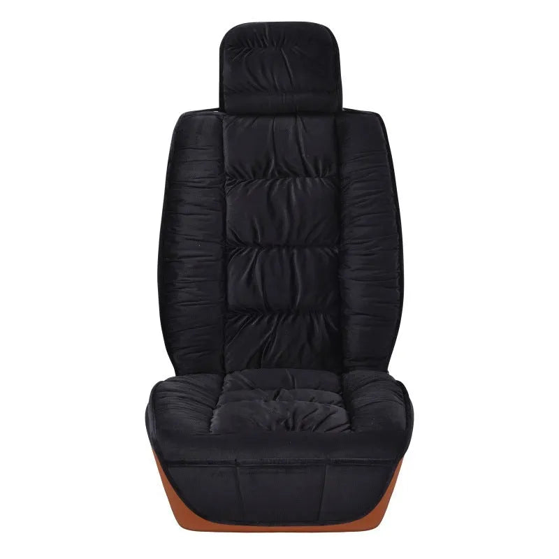 Winter short plush car seat cushion shown in grey, available as a single seat cover or full set.