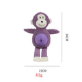 Animal-shaped stuffed dog toy in three bite-resistant colours Green Orange Purple on a white background