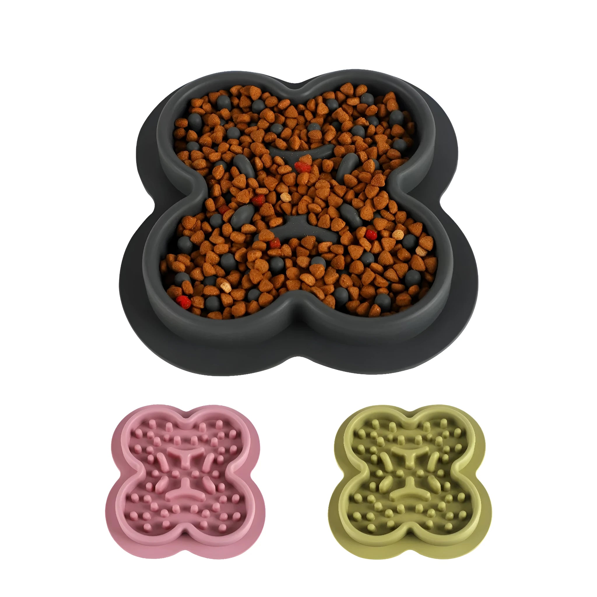 Silicone pet licking pad slow feeder in green colour on kitchen floor