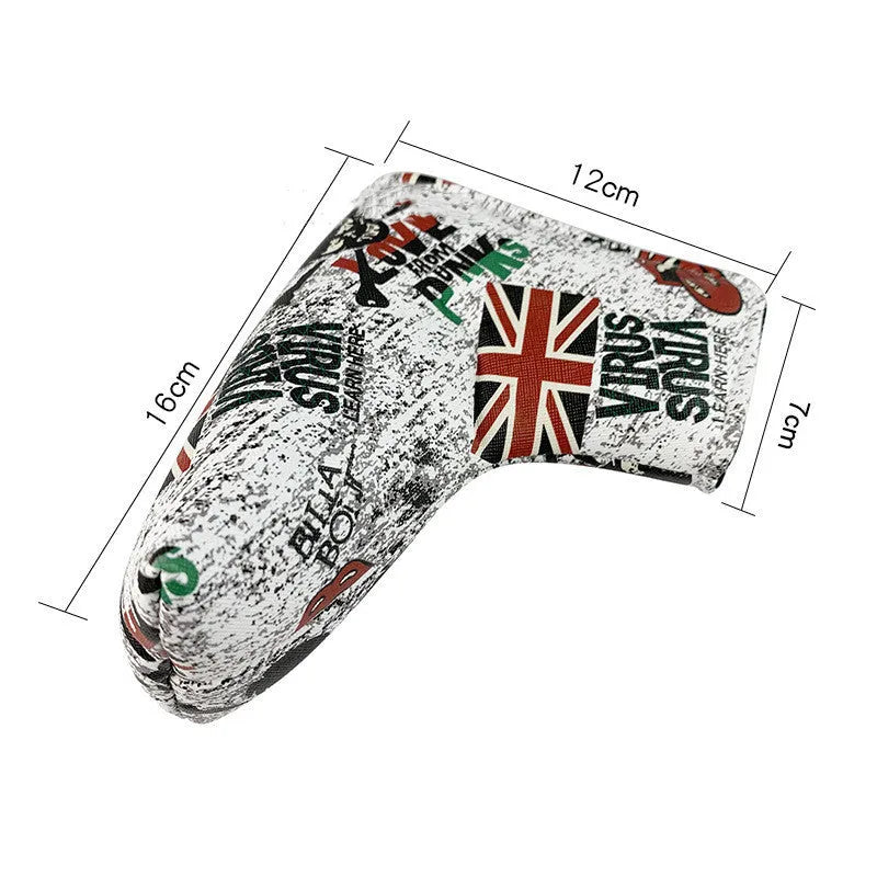 Golf straight bar putter sleeve in various designs including four-leaf clover, smiley face, and animal styles.