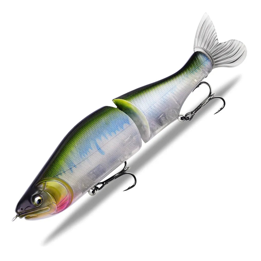 185mm plastic bass fishing swimming bait shown in one of fifteen available colours.